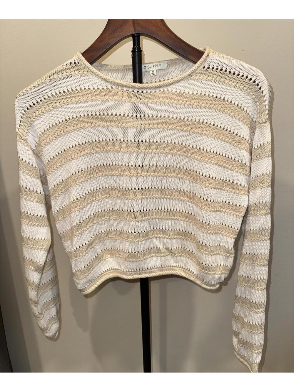 Z Supply Open Knit Stripe Cropped Sweater XS Coastal Grandma
